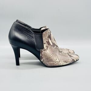 Cole Haan Boots Womens 7.5 Brown Black Leather Snakeskin Ankle Stiletto Shoes